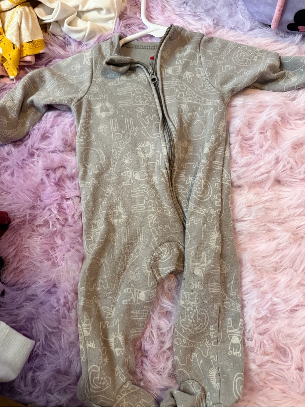 Neutral Animal-Print Footed One-Piece for Kids